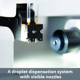 A droplet dispensation system with visible nozzles