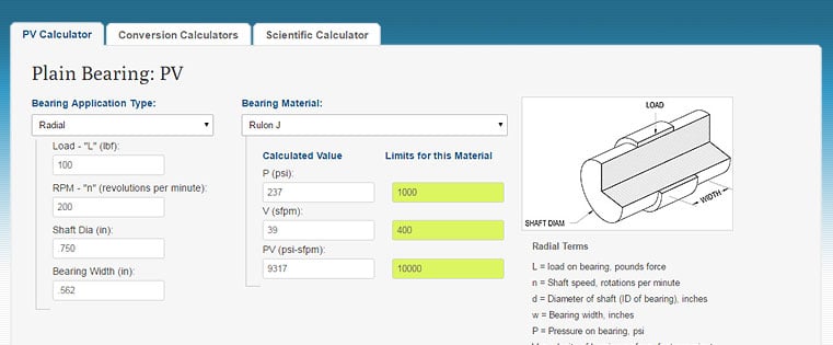 Bearing PV Calculator - Conversion Calculators - Scientific Calculators