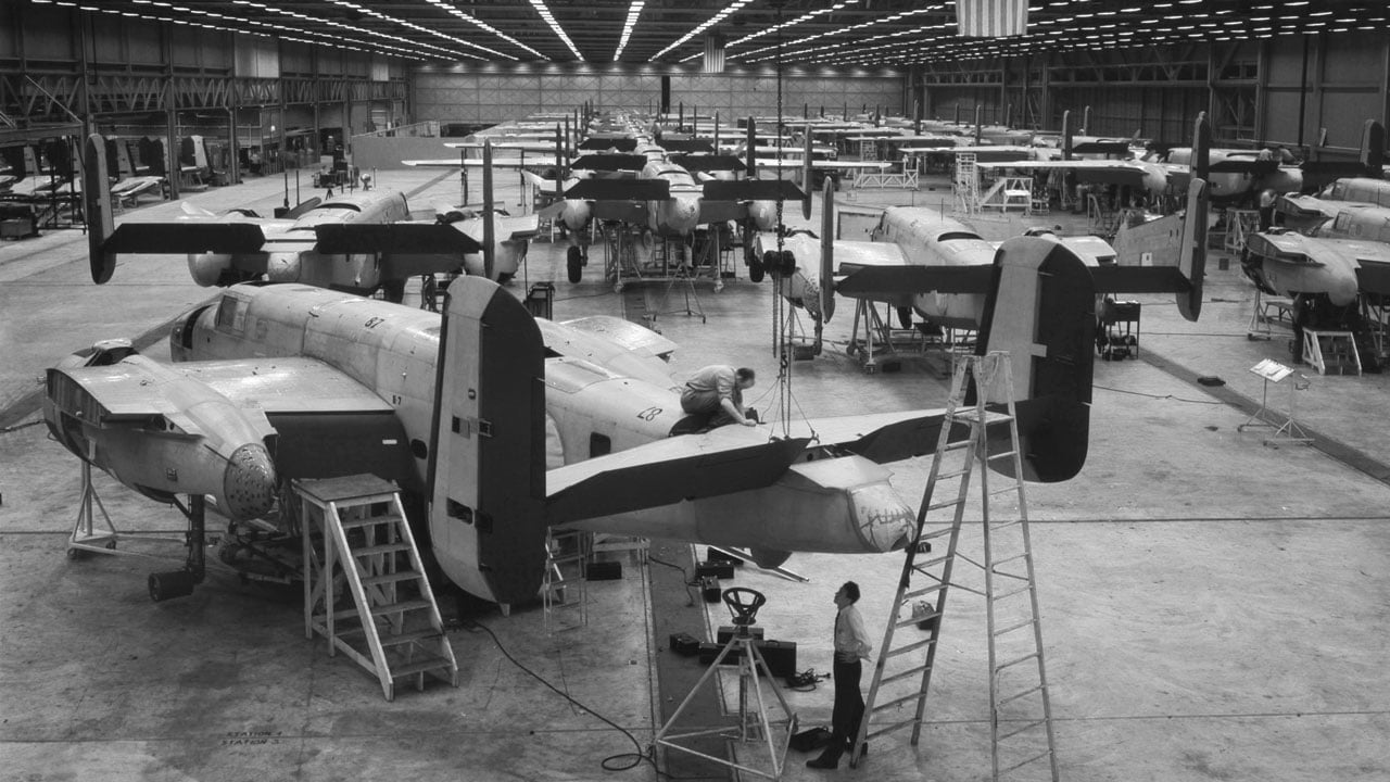 B-25 bombers on the assembly line at North American Aviation, October 1942.